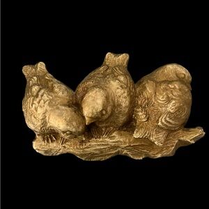 Hen Feathers Hand Cast Three Birds Gold Champagne Resin Wall Hanging Decor